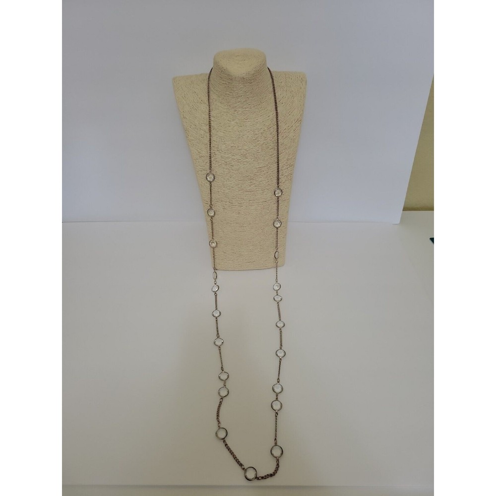 Vintage Bezel Set Clear Lucite Bead Gold Tone Chain Link Necklace